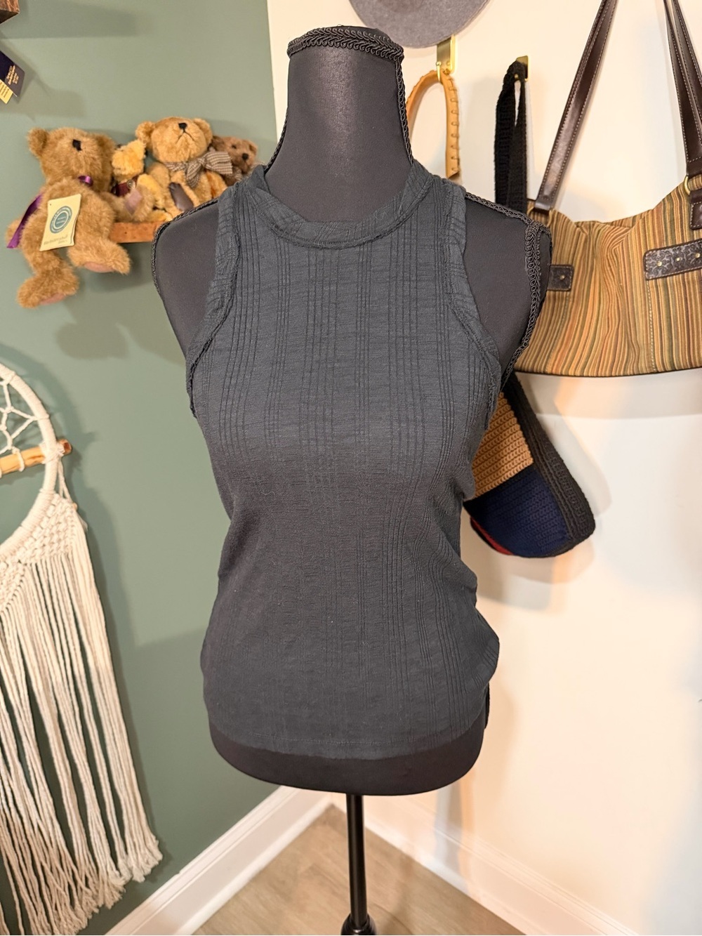 Anthropologie Pilcro Ribbed Muscle Tank Black XS Stretch Fitted Basic